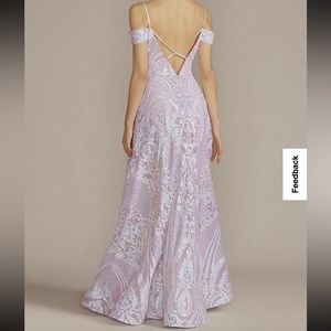 Off-Shoulder Purple Iridescent Sequin Ballgown Dress Size 18